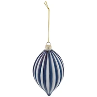 5.75" Blue and White Striped Finial Glass Christmas Ornament
