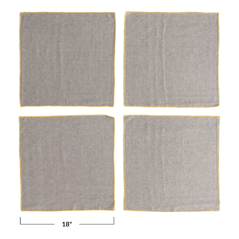 Hello Honey® Gray with Embroidered Yellow Edge Cotton Napkin Set, 4ct.