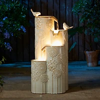 Glitzhome® 31.75" Beige 4-Tier Dandelion Texture Vase-Shaped Ceramic Outdoor Fountain with LED Light
