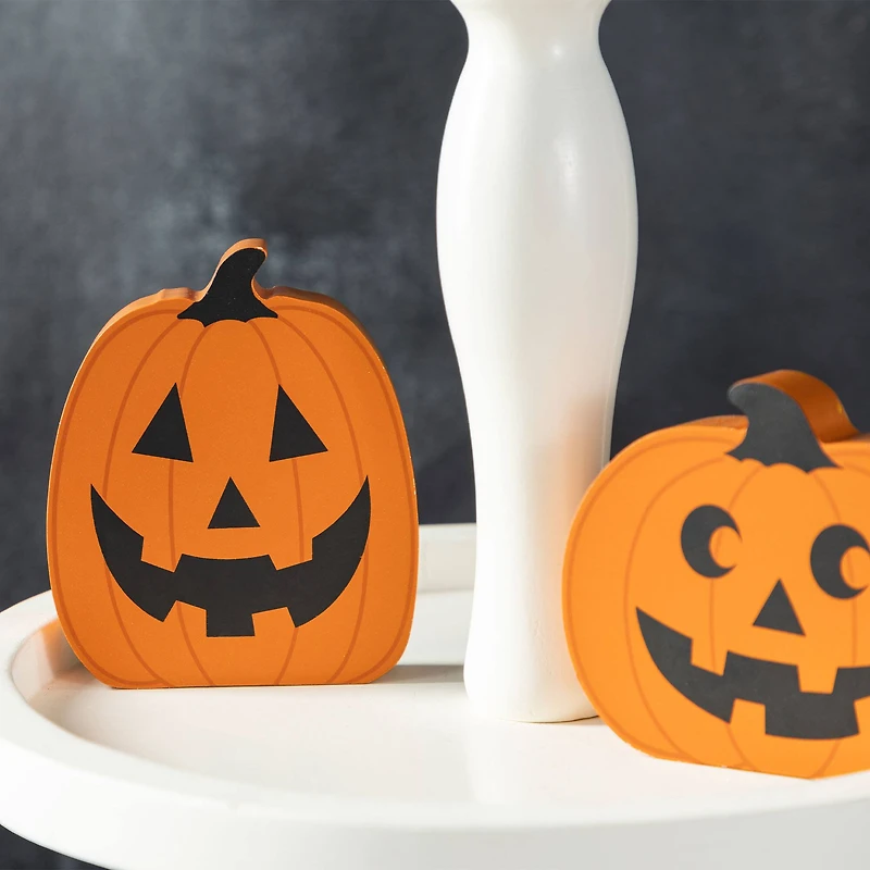 Glitzhome® Halloween Wooden Haunted House, Pumpkin & Ghost Table Block Set