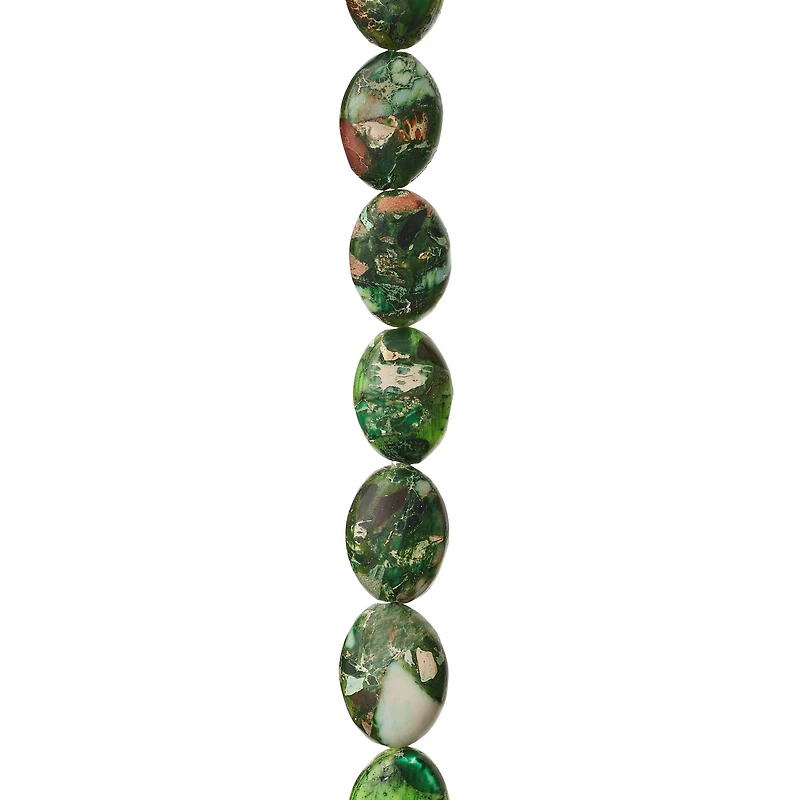 12 Pack: Green Imperial Jasper Oval Beads, 14mm by Bead Landing™