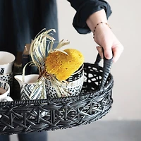 Hello Honey® 2.5ft. Black Hand-Woven Rattan Tray with Handles