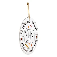 12" White Hanging Double-Sided Trick or Treat/Out of Candy Round Plank Sign
