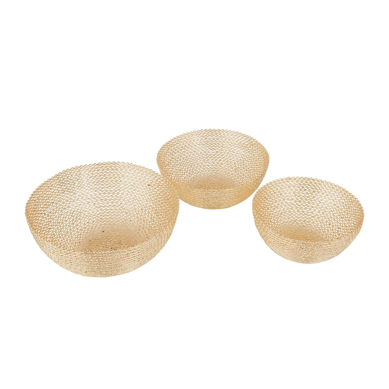 CosmoLiving by Cosmopolitan Set of 3" Gold Metal Glam Decorative Bowl, 16" x 16" x 16"
