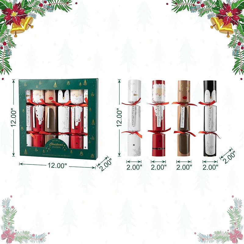 Glitzhome® 12" Christmas Santa, Snowman, Penguin & Reindeer Party Cracker with Gift Contents, 6ct.