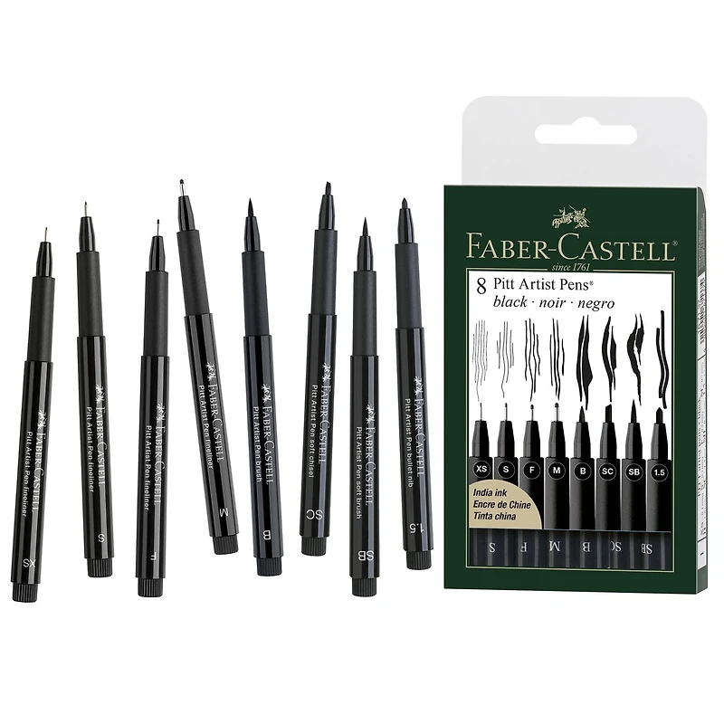 Faber-Castell® PITT® 8 Piece Black Artist Pen Set