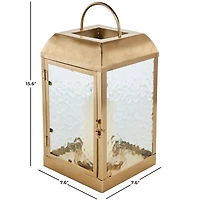 16" Gold Metal Candle Lantern with Pebbled Glass