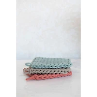 Hello Honey® 8" Blue, Red & Brown Square Crocheted Cotton Pot Holder Set