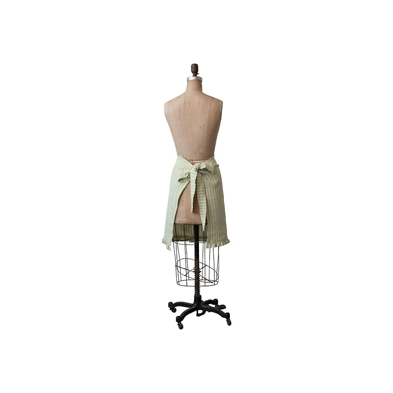 Hello Honey® Natural & Green Striped Cotton Half Apron with Ruffle