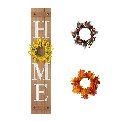 Glitzhome 42"H Wooden Brown "HOME" Porch Sign with 3 Changable Wreaths