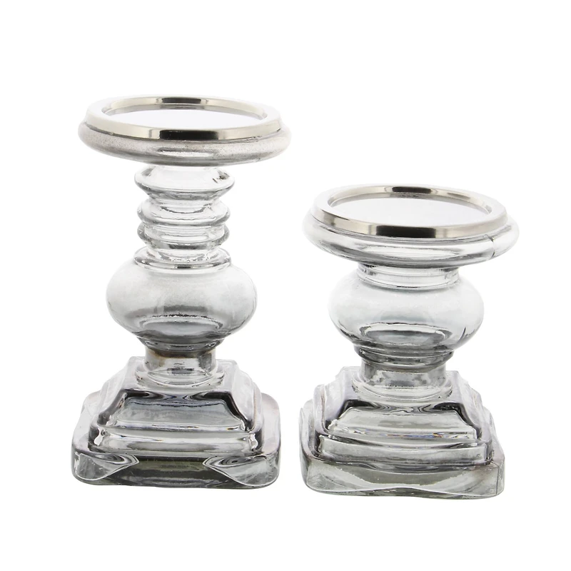 Clear Glass Traditional Candle Holder Set
