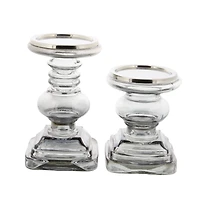 Clear Glass Traditional Candle Holder Set