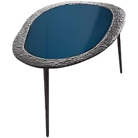 30" Black Aluminum Abstract Oval Shaped Coffee Table with Glass Top