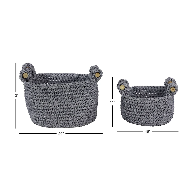 Gray Polyester Eclectic Storage Basket Set