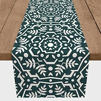 Folk Floral Teal 16" x 72" Cotton Twill Runner