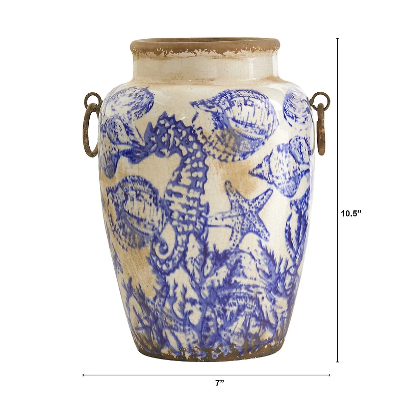 10.5" Nautical Ceramic Urn Vase