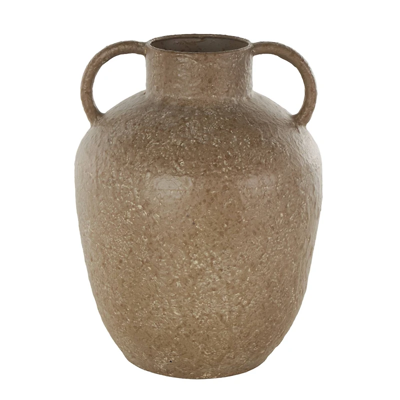 12" Brown Antique Inspired Metal Vase with Handles