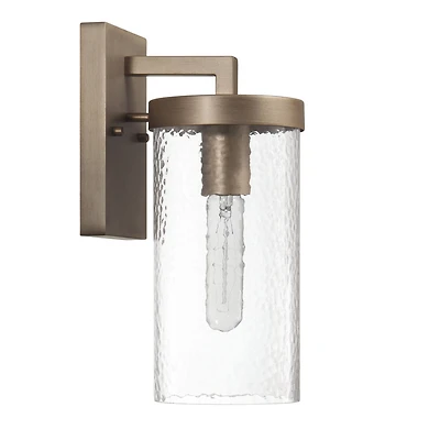 Hello Honey® Aria Tuscan Gold Cylindrical Textured Water Glass & Metal Wall Mounted Outdoor Light