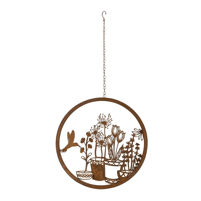 16" Layered Metal Hummingbird Garden Wall Plaque