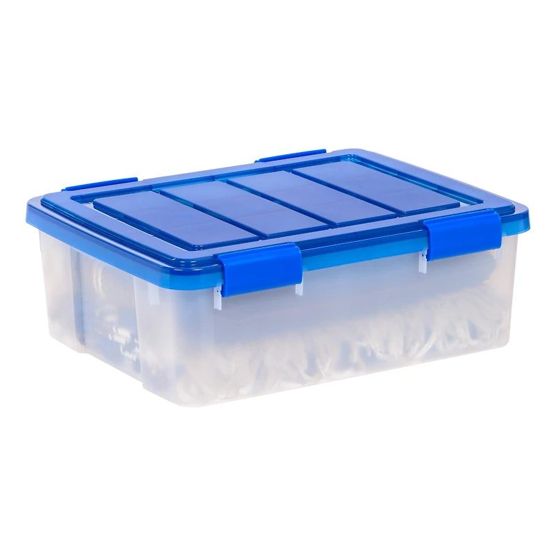 IRIS® WeatherPro™ 26.5qt. Clear Heavy Duty Plastic Storage Bin with Blue Lid