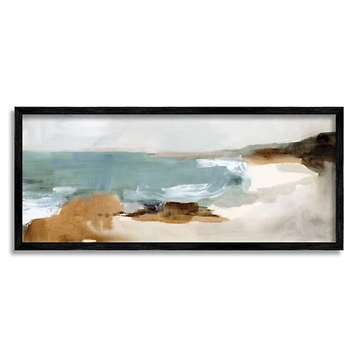 Stupell Industries Cloudy Grey Beach Landscape Abstraction Crashing Waves in Frame Wall Art