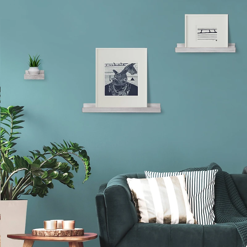 Whitewashed Wood Floating Wall Shelves Set