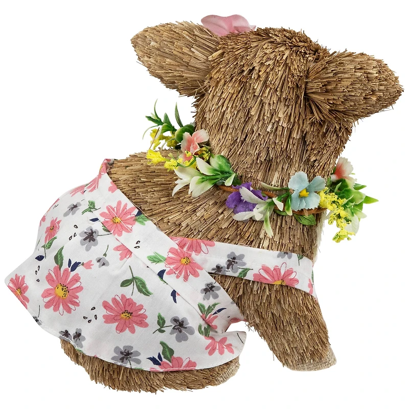 7" Girl Piglet with Floral Dress Spring Figurine