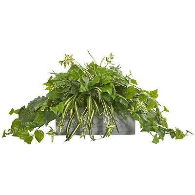 21" London Ivy & Spider Artificial Plant in Stone Planter