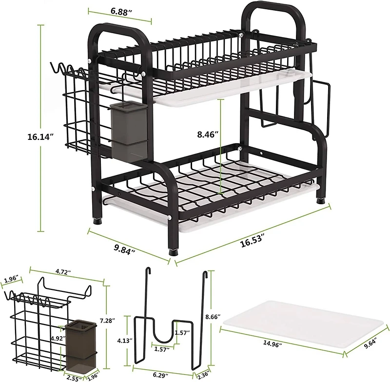 NEX™ 16.5" Black 2-Tier Kitchen Dish Rack with Utensil Holder