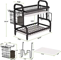NEX™ 16.5" Black 2-Tier Kitchen Dish Rack with Utensil Holder