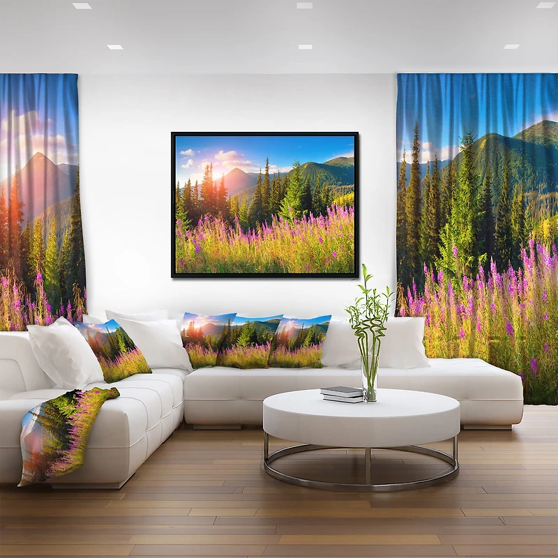 Designart - Mountains with Pink Flowers