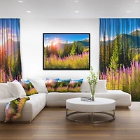 Designart - Mountains with Pink Flowers