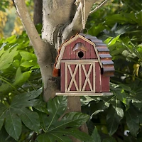 Glitzhome® 10" Hanging Wooden Red Barn Garden Birdhouse