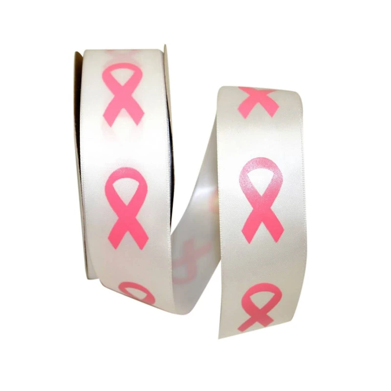 JAM Paper 1.5" x 10yd. White Breast Cancer Awareness Symbol Ribbon