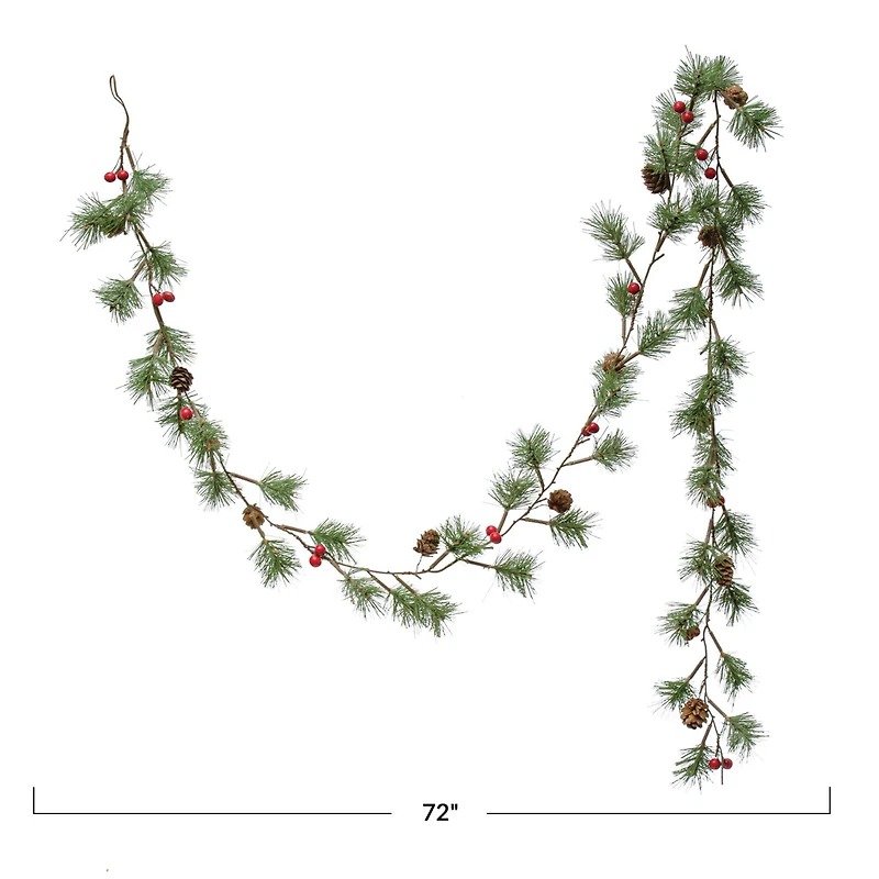 Hello Honey® 6ft. Faux Pine Needle & Red Berries with Natural Pinecones Garland
