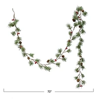 Hello Honey® 6ft. Faux Pine Needle & Red Berries with Natural Pinecones Garland