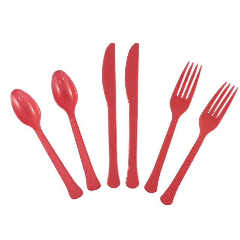 JAM Paper Red Premium Extra Heavy Weight Plastic Cutlery, 24ct.