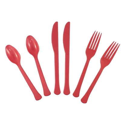 JAM Paper Red Premium Extra Heavy Weight Plastic Cutlery, 24ct.