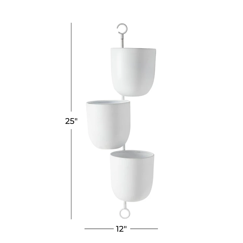 25" White Metal Contemporary 3-Pot Hanging Planter