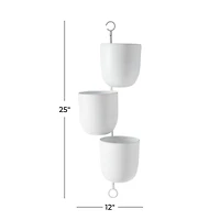 25" White Metal Contemporary 3-Pot Hanging Planter