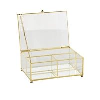 7" x 5" x 3" Clear & Gold 3-Slot Glass & Metal Jewelry Box with Chain Accent