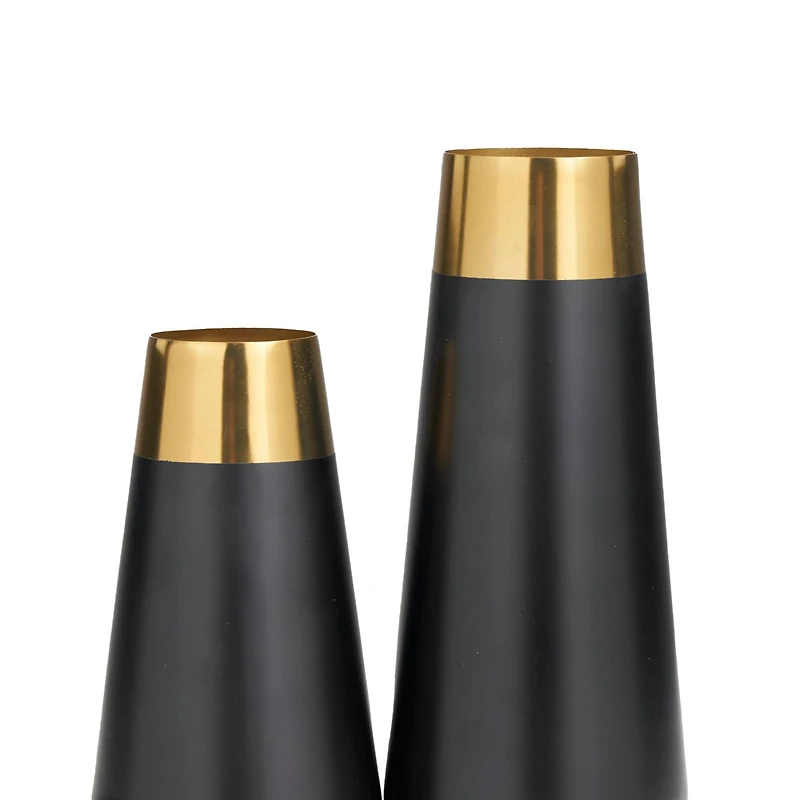 Black Stainless Steel Vase with Gold Rims Set