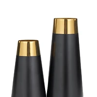 Black Stainless Steel Vase with Gold Rims Set