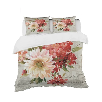 Designart 'Red Painted Flowers on Vintage Postcard I' Cottage Bedding Set