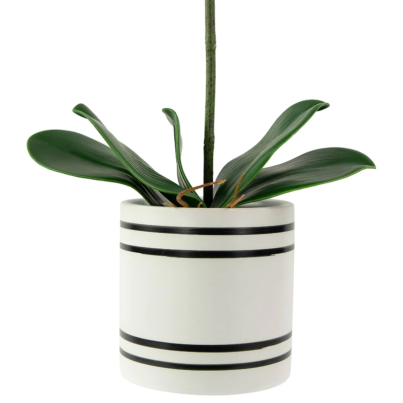 24" Real Touch™ Pink Orchid in a Striped Ceramic Pot