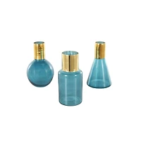 Blue & Gold Geometric Glass Vase Set