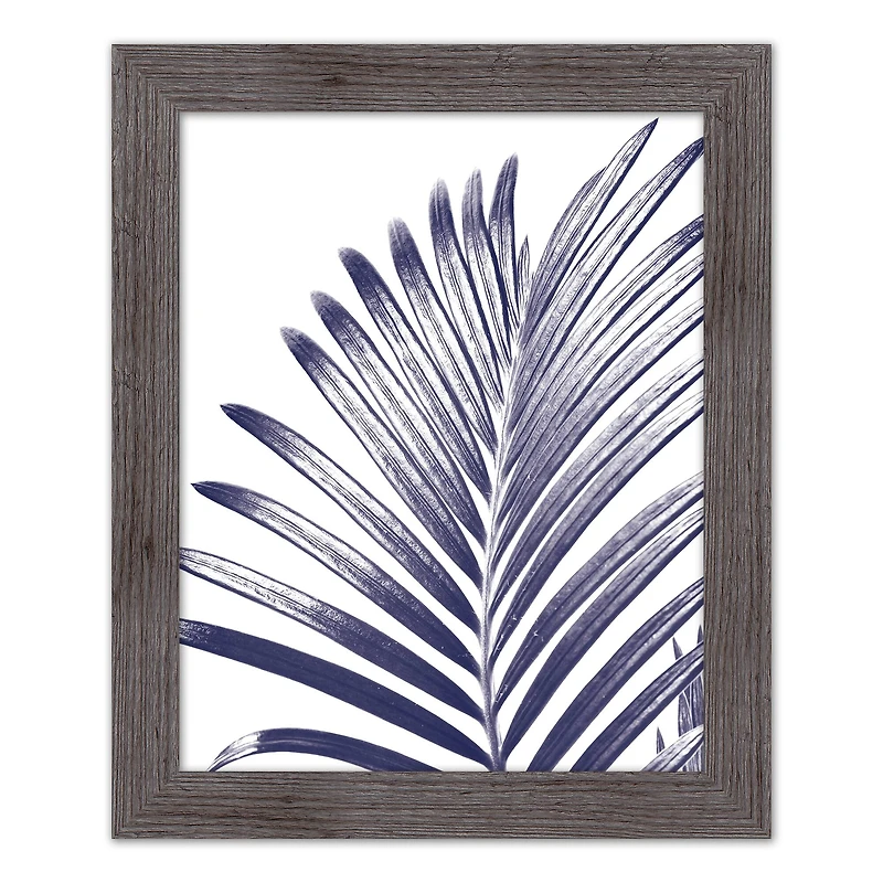 Navy Palm Leaf Wall Print in Western Gray Frame