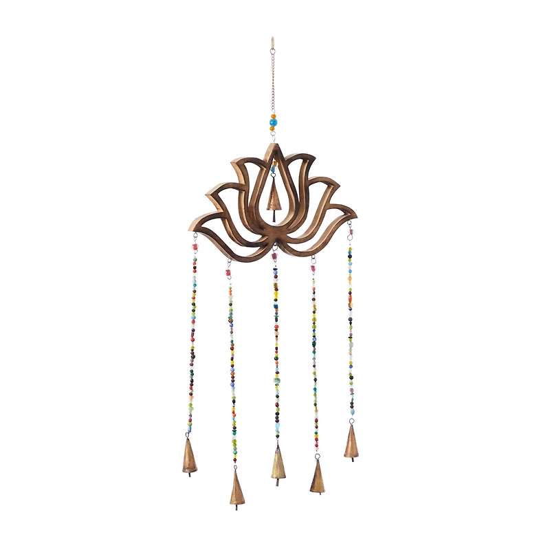 Gold Mango Wood Eclectic Style Windchime, 15" x 30"