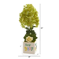 21" Peegee Hydrangea and Rose Artificial Arrangement in New Baby Vase