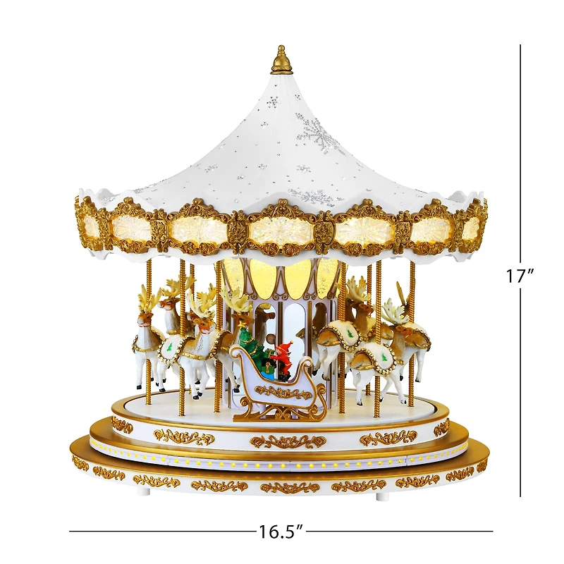 90th Anniversary Collection 17" White Animated & Musical LED Crystal Carousel Accent